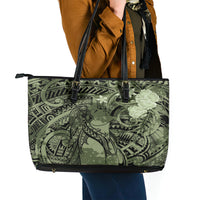 Pacific Beauty Girl Leather Tote Bag Green Polyneisan Tribal Vintage Motif LT9 - Polynesian Pride