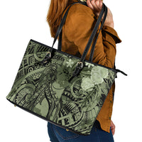 Pacific Beauty Girl Leather Tote Bag Green Polyneisan Tribal Vintage Motif LT9 - Polynesian Pride
