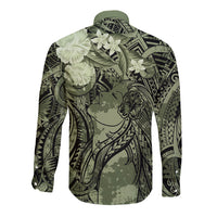 Pacific Beauty Girl Long Sleeve Button Shirt Green Polyneisan Tribal Vintage Motif