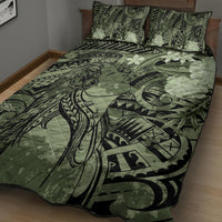 Pacific Beauty Girl Quilt Bed Set Green Polyneisan Tribal Vintage Motif