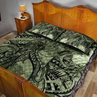 Pacific Beauty Girl Quilt Bed Set Green Polyneisan Tribal Vintage Motif