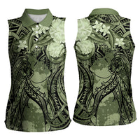 Pacific Beauty Girl Women Sleeveless Polo Shirt Green Polyneisan Tribal Vintage Motif LT9 - Polynesian Pride