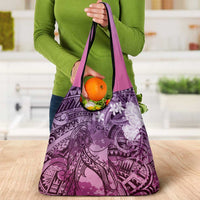 Pacific Beauty Girl Grocery Bag Pink Polyneisan Tribal Vintage Motif