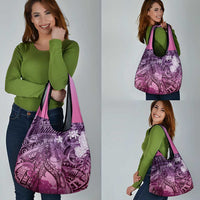 Pacific Beauty Girl Grocery Bag Pink Polyneisan Tribal Vintage Motif