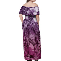 Pacific Beauty Girl Off Shoulder Maxi Dress Pink Polyneisan Tribal Vintage Motif LT9 - Polynesian Pride