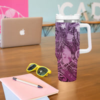 Pacific Beauty Girl Tumbler With Handle Pink Polyneisan Tribal Vintage Motif