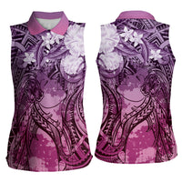 Pacific Beauty Girl Women Sleeveless Polo Shirt Pink Polyneisan Tribal Vintage Motif