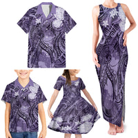 Pacific Beauty Girl Family Matching Tank Maxi Dress and Hawaiian Shirt Violet Polyneisan Tribal Vintage Motif