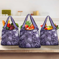Pacific Beauty Girl Grocery Bag Violet Polyneisan Tribal Vintage Motif