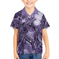 Pacific Beauty Girl Kid Hawaiian Shirt Violet Polyneisan Tribal Vintage Motif LT9 Kid Violet - Polynesian Pride