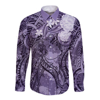 Pacific Beauty Girl Long Sleeve Button Shirt Violet Polyneisan Tribal Vintage Motif