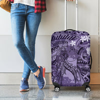 Pacific Beauty Girl Luggage Cover Violet Polyneisan Tribal Vintage Motif