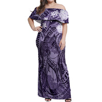 Pacific Beauty Girl Off Shoulder Maxi Dress Violet Polyneisan Tribal Vintage Motif LT9 Women Violet - Polynesian Pride