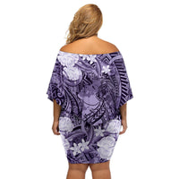 Pacific Beauty Girl Off Shoulder Short Dress Violet Polyneisan Tribal Vintage Motif LT9 - Polynesian Pride
