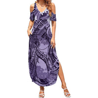 Pacific Beauty Girl Summer Maxi Dress Violet Polyneisan Tribal Vintage Motif LT9 Women Violet - Polynesian Pride