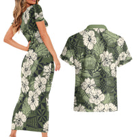 Tongan Kupesi Ngatu Hibiscus Vintage Motif Couples Matching Short Sleeve Bodycon Dress and Hawaiian Shirt