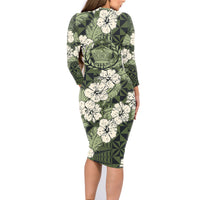 Tongan Kupesi Ngatu Hibiscus Vintage Motif Family Matching Long Sleeve Bodycon Dress and Hawaiian Shirt