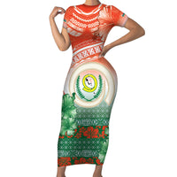 Penama Vanuatu Family Matching Short Sleeve Bodycon Dress and Hawaiian Shirt Hibiscus Sand Drawing with Pacific Pattern LT9 Mom's Dress Red Art - Polynesian Pride