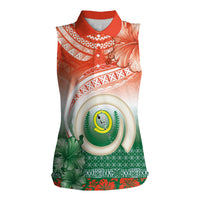 Penama Vanuatu Women Sleeveless Polo Shirt Hibiscus Sand Drawing with Pacific Pattern
