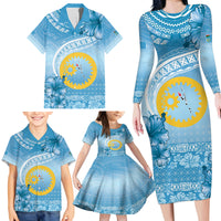 Sanma Vanuatu Family Matching Long Sleeve Bodycon Dress and Hawaiian Shirt Hibiscus Sand Drawing with Pacific Pattern