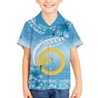 Sanma Vanuatu Family Matching Short Sleeve Bodycon Dress and Hawaiian Shirt Hibiscus Sand Drawing with Pacific Pattern LT9 Son's Shirt Blue Art - Polynesian Pride