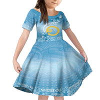 Sanma Vanuatu Family Matching Summer Maxi Dress and Hawaiian Shirt Hibiscus Sand Drawing with Pacific Pattern LT9 Daughter's Dress Blue Art - Polynesian Pride