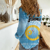 Sanma Vanuatu Women Casual Shirt Hibiscus Sand Drawing with Pacific Pattern LT9 - Polynesian Pride