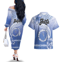Shefa Vanuatu Couples Matching Off The Shoulder Long Sleeve Dress and Hawaiian Shirt Hibiscus Sand Drawing with Pacific Pattern