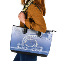 Shefa Vanuatu Leather Tote Bag Hibiscus Sand Drawing with Pacific Pattern LT9 Blue Art - Polynesian Pride