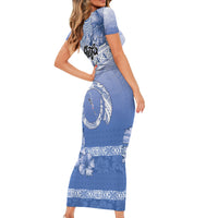 Shefa Vanuatu Short Sleeve Bodycon Dress Hibiscus Sand Drawing with Pacific Pattern