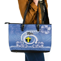Tafea Vanuatu Leather Tote Bag Hibiscus Sand Drawing with Pacific Pattern LT9 - Polynesian Pride