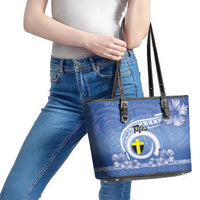 Tafea Vanuatu Leather Tote Bag Hibiscus Sand Drawing with Pacific Pattern LT9 - Polynesian Pride