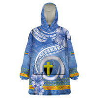 Tafea Vanuatu Wearable Blanket Hoodie Hibiscus Sand Drawing with Pacific Pattern LT9 One Size Blue Art - Polynesian Pride