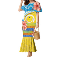 Torba Vanuatu Family Matching Mermaid Dress and Hawaiian Shirt Hibiscus Sand Drawing with Pacific Pattern LT9 Mom's Dress Green Gold - Polynesian Pride