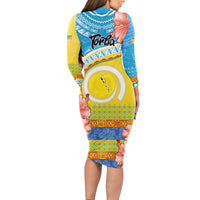 Torba Vanuatu Long Sleeve Bodycon Dress Hibiscus Sand Drawing with Pacific Pattern