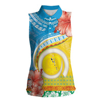 Torba Vanuatu Women Sleeveless Polo Shirt Hibiscus Sand Drawing with Pacific Pattern LT9 Female Green Gold - Polynesian Pride