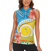 Torba Vanuatu Women Sleeveless Polo Shirt Hibiscus Sand Drawing with Pacific Pattern LT9 - Polynesian Pride