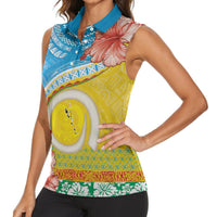 Torba Vanuatu Women Sleeveless Polo Shirt Hibiscus Sand Drawing with Pacific Pattern LT9 - Polynesian Pride