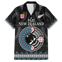 Custom Fiji and New Zealand Family Matching Puletasi and Hawaiian Shirt Maori Fern Mix Tapa Tribal Unique LT9 Dad's Shirt - Short Sleeve Black - Polynesian Pride