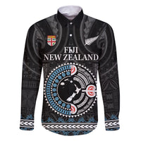 Custom Fiji and New Zealand Family Matching Short Sleeve Bodycon Dress and Hawaiian Shirt Maori Fern Mix Tapa Tribal Unique