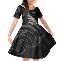 New Zealand Black Fern 7s Family Matching Summer Maxi Dress and Hawaiian Shirt History World Cup Sevens LT9 Daughter's Dress Black - Polynesian Pride
