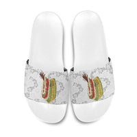 Hawaii Lei Kamehameha Slide Sandals Ke'oke'o Seamless Pattern Hibiscus Flower LT9 White - Polynesian Pride