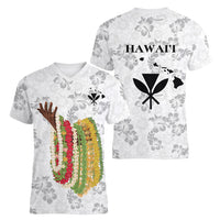 Hawaii Lei Kamehameha Women V-Neck T-Shirt Ke'oke'o Seamless Pattern Hibiscus Flower LT9 - Polynesian Pride