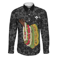 Hawaii Lei Kamehameha Family Matching Off The Shoulder Long Sleeve Dress and Hawaiian Shirt Ele'ele Seamless Pattern Hibiscus Flower LT9 Dad's Shirt - Long Sleeve Black - Polynesian Pride