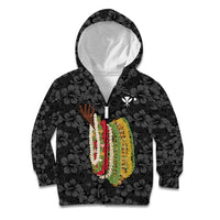 Hawaii Lei Kamehameha Kid Hoodie Ele'ele Seamless Pattern Hibiscus Flower LT9 Zip Hoodie Black - Polynesian Pride