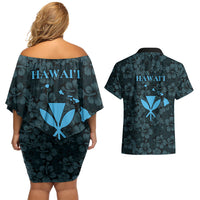 Hawaii Lei Kamehameha Couples Matching Off Shoulder Short Dress and Hawaiian Shirt Uliuli Seamless Pattern Hibiscus Flower LT9 - Polynesian Pride