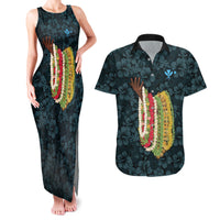 Hawaii Lei Kamehameha Couples Matching Tank Maxi Dress and Hawaiian Shirt Uliuli Seamless Pattern Hibiscus Flower LT9 Blue - Polynesian Pride
