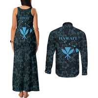 Hawaii Lei Kamehameha Couples Matching Tank Maxi Dress and Long Sleeve Button Shirt Uliuli Seamless Pattern Hibiscus Flower