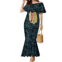 Hawaii Lei Kamehameha Family Matching Mermaid Dress and Hawaiian Shirt Uliuli Seamless Pattern Hibiscus Flower LT9 Mom's Dress Blue - Polynesian Pride