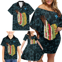 Hawaii Lei Kamehameha Family Matching Off Shoulder Short Dress and Hawaiian Shirt Uliuli Seamless Pattern Hibiscus Flower LT9 - Polynesian Pride